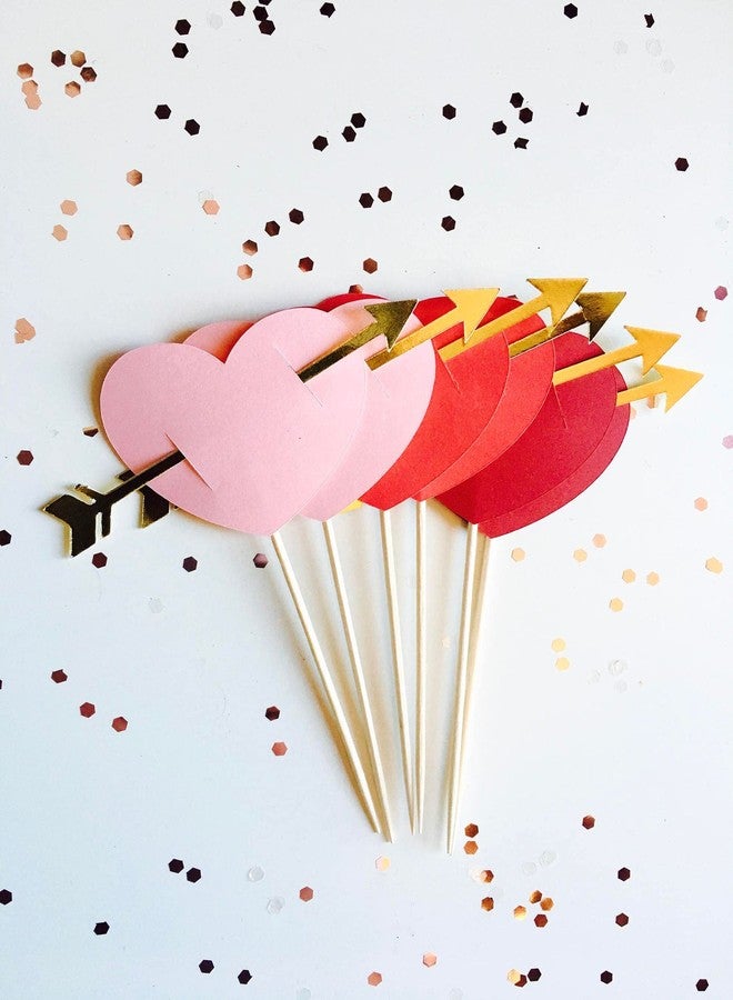Confetti! 20pcs Red Heart Arrow Cupcake topper Red Pink Heart Cupake Toppers Picks Cake Topper Decoration for Sweet Love Theme Wedding Engagement,Valentine's Day Bridal Shower Party Cake Decors (20pcs Red and Pink Arrow heart) - Image 1